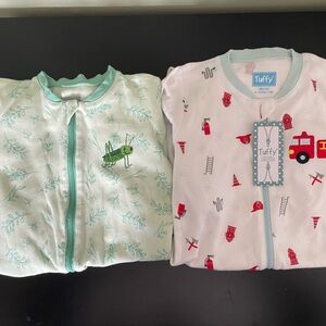 Tuffy Kids Pajamas - Green and White with Red Accents